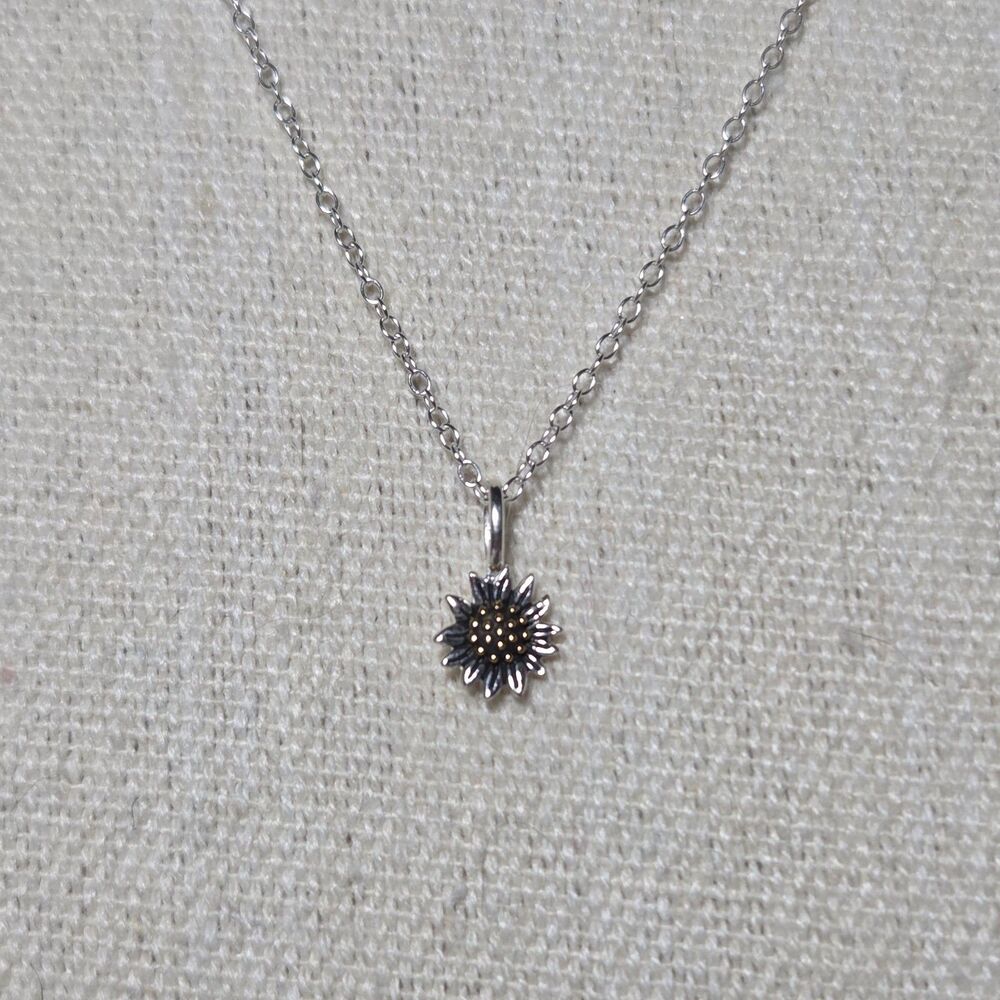 925 Sterling Silver Sunflower Pendant Necklace Dainty Floral Charm 18" IBB 1.31g